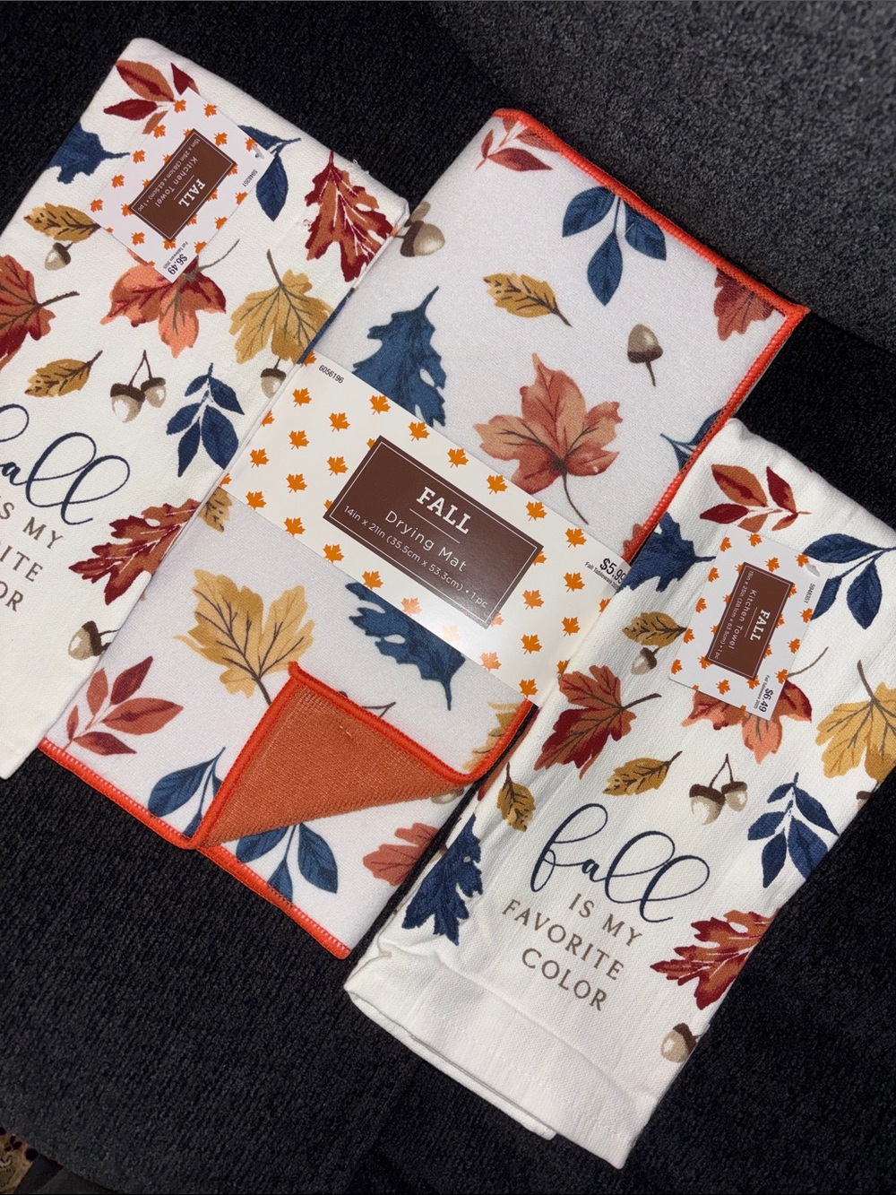 Fall drying mat and kitchen towels set